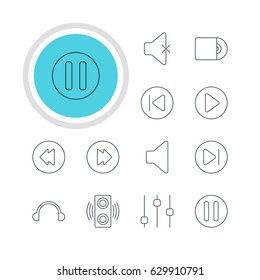Vector Illustration Of 12 Melody Icons. Editable Pack Of Speaker, Stabilizer, Reversing And Other Elements.