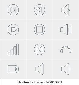 Vector Illustration Of 12 Melody Icons. Editable Pack Of Volume Up, Earphone, Decrease Sound And Other Elements.