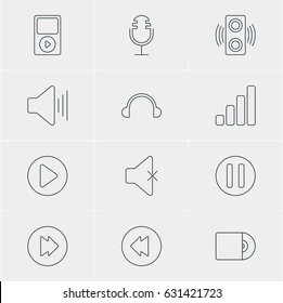 Vector Illustration Of 12 Melody Icons. Editable Pack Of Mike, Amplifier, Earphone And Other Elements.