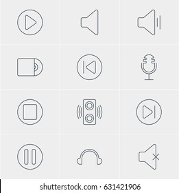 Vector Illustration Of 12 Melody Icons. Editable Pack Of Lag, Preceding, Audio And Other Elements.