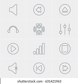 Vector Illustration Of 12 Melody Icons. Editable Pack Of Advanced, Pause, Soundless And Other Elements.