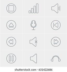 Vector Illustration Of 12 Melody Icons. Editable Pack Of Lag, Acoustic, Reversing And Other Elements.