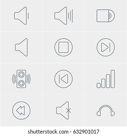 Vector Illustration Of 12 Melody Icons. Editable Pack Of Compact Disk, Acoustic, Pause And Other Elements.