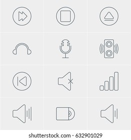 Vector Illustration Of 12 Melody Icons. Editable Pack Of Pause, Amplifier, Audio And Other Elements.