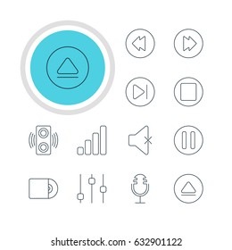 Vector Illustration Of 12 Melody Icons. Editable Pack Of Compact Disk, Reversing, Rewind And Other Elements.