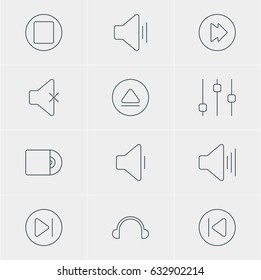 Vector Illustration Of 12 Melody Icons. Editable Pack Of Advanced, Pause, Decrease Sound And Other Elements.