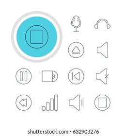 Vector Illustration Of 12 Melody Icons. Editable Pack Of Lag, Audio, Mike And Other Elements.