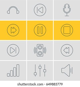 Vector Illustration Of 12 Melody Icons. Editable Pack Of Audio, Preceding, Pause And Other Elements.