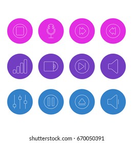 Vector Illustration Of 12 Melody Icons. Editable Pack Of Mike, Reversing, Stabilizer And Other Elements.