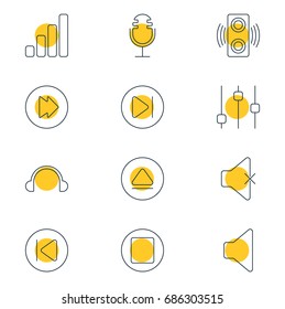 Vector Illustration Of 12 Melody Icons. Editable Pack Of Subsequent, Amplifier, Earphone And Other Elements.
