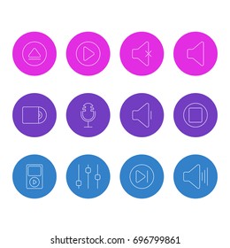 Vector Illustration Of 12 Melody Icons. Editable Pack Of Subsequent, Pause, Mike And Other Elements.