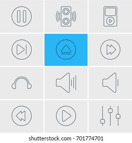 Vector Illustration Of 12 Melody Icons. Editable Pack Of Subsequent, Decrease Sound, Mp3 And Other Elements.