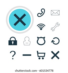 Vector Illustration Of 12 Member Icons. Editable Pack Of Help, Envelope, Wrong And Other Elements.