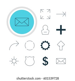 Vector Illustration Of 12 Member Icons. Editable Pack Of Sunshine, Share, Cogwheel And Other Elements.