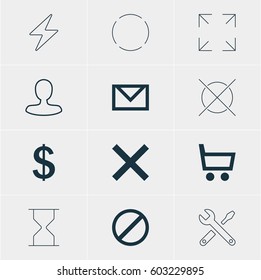 Vector Illustration Of 12 Member Icons. Editable Pack Of Letter, Bolt, Cancel And Other Elements.