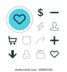Vector Illustration Of 12 Member Icons. Editable Pack Of Emotion, Minus, Dossier And Other Elements.