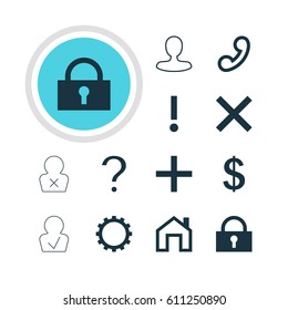 Vector Illustration Of 12 Member Icons. Editable Pack Of Cogwheel, Plus, Wrong And Other Elements.