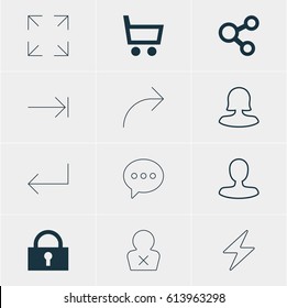 Vector Illustration Of 12 Member Icons. Editable Pack Of Share, Banned Member, Female User And Other Elements.