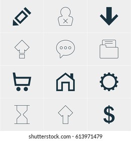 Vector Illustration Of 12 Member Icons. Editable Pack Of Upward, Downward, Mainpage And Other Elements.