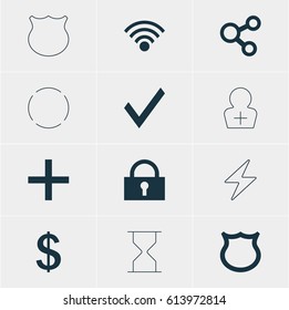 Vector Illustration Of 12 Member Icons. Editable Pack Of Repeat, Confirm, Cordless Connection And Other Elements.