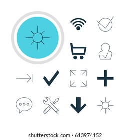 Vector Illustration Of 12 Member Icons. Editable Pack Of Confirm, Sunshine, Maintenance And Other Elements.