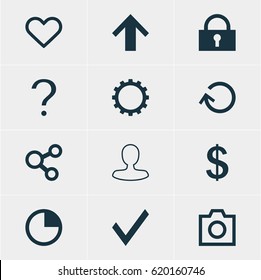 Vector Illustration Of 12 Member Icons. Editable Pack Of Publish, Snapshot, Cogwheel And Other Elements.