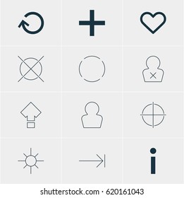 Vector Illustration Of 12 Member Icons. Editable Pack Of Cancel, Sunshine, Repeat And Other Elements.
