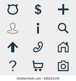 Vector Illustration Of 12 Member Icons. Editable Pack Of Man Member, Handset, Info Elements.