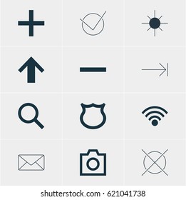 Vector Illustration Of 12 Member Icons. Editable Pack Of Yes, Cordless Connection, Cancel And Other Elements.