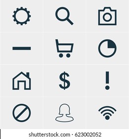 Vector Illustration Of 12 Member Icons. Editable Pack Of Cogwheel, Seek, Alert And Other Elements.