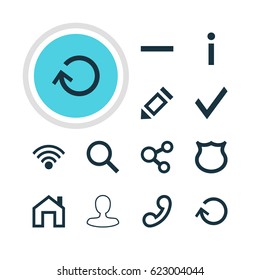 Vector Illustration Of 12 Member Icons. Editable Pack Of Handset, Pen , Man Member Elements.