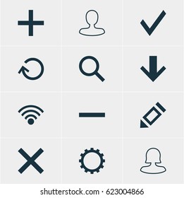 Vector Illustration Of 12 Member Icons. Editable Pack Of Downward, Minus, Renovate And Other Elements.