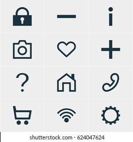 Vector Illustration Of 12 Member Icons. Editable Pack Of Padlock, Plus, Wheelbarrow And Other Elements.