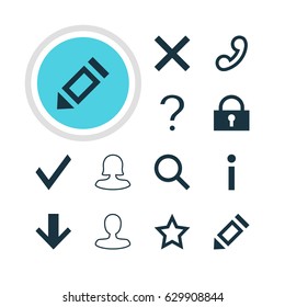Vector Illustration Of 12 Member Icons. Editable Pack Of Pen, Man Member, Downward And Other Elements.