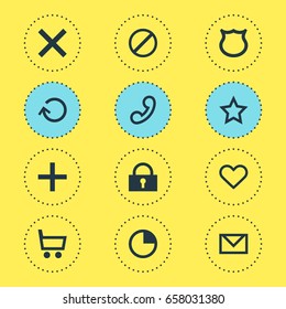 Vector Illustration Of 12 Member Icons. Editable Pack Of Wheelbarrow, Renovate, Plus And Other Elements.