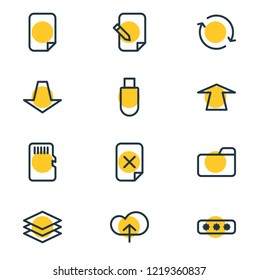 Vector illustration of 12 memory icons line style. Editable set of memory, sd card, edit and other icon elements.