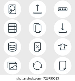 Vector Illustration Of 12 Memory Icons. Editable Pack Of Arrow Up, Download, Hdd And Other Elements.