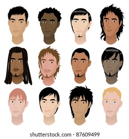 Vector Illustration of 12 men faces. Men Faces #6.