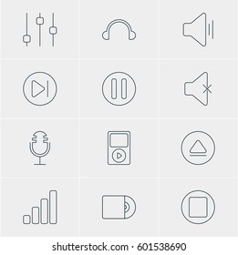 Vector Illustration Of 12 Music Icons. Editable Pack Of Compact Disk, Audio, Stabilizer And Other Elements.