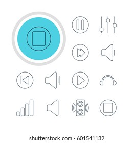 Vector Illustration Of 12 Music Icons. Editable Pack Of Start, Amplifier, Pause And Other Elements.