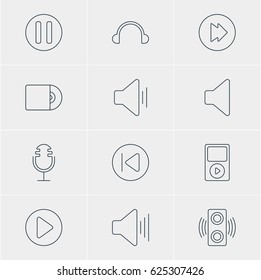 Vector Illustration Of 12 Music Icons. Editable Pack Of Start, Earphone, Mp3 And Other Elements.