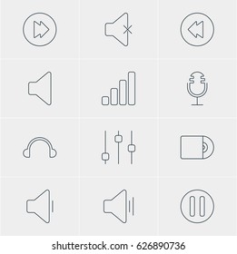 Vector Illustration Of 12 Music Icons. Editable Pack Of Advanced, Speaker, Audio And Other Elements.