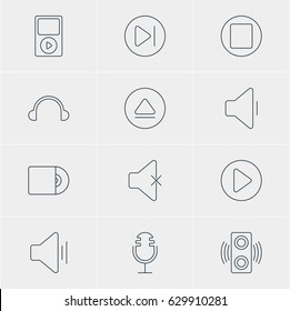 Vector Illustration Of 12 Music Icons. Editable Pack Of Decrease Sound, Mp3, Subsequent And Other Elements.