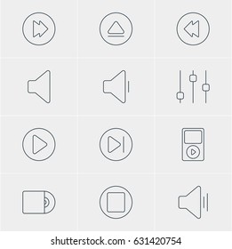 Vector Illustration Of 12 Music Icons. Editable Pack Of Stabilizer, Audio, Start And Other Elements.