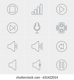 Vector Illustration Of 12 Music Icons. Editable Pack Of Soundless, Mike, Speaker And Other Elements.