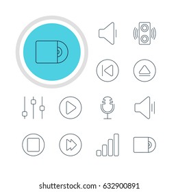 Vector Illustration Of 12 Music Icons. Editable Pack Of Rewind, Stabilizer, Compact Disk And Other Elements.