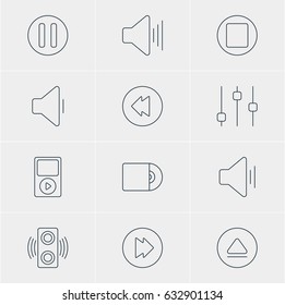 Vector Illustration Of 12 Music Icons. Editable Pack Of Audio, Stabilizer, Compact Disk And Other Elements.
