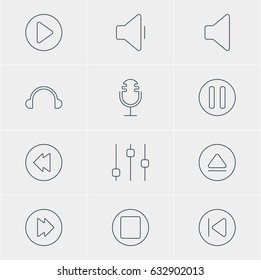 Vector Illustration Of 12 Music Icons. Editable Pack Of Advanced, Start, Reversing And Other Elements.
