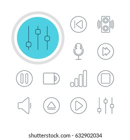 Vector Illustration Of 12 Music Icons. Editable Pack Of Preceding, Acoustic, Lag And Other Elements.