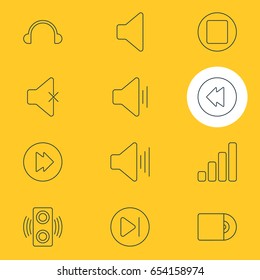 Vector Illustration Of 12 Music Icons. Editable Pack Of Volume Up, Speaker, Acoustic And Other Elements.